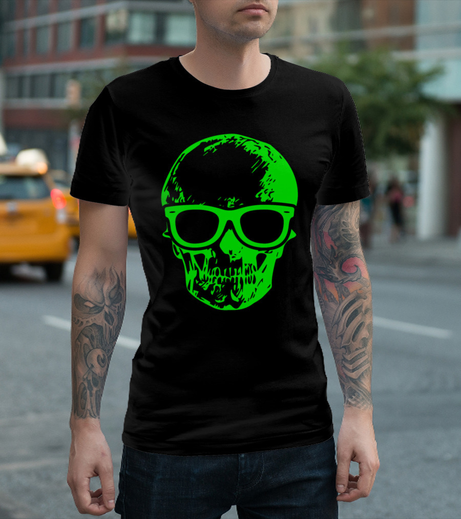 Skull with Neon Green Sunglasses Skeleton T-Shirt