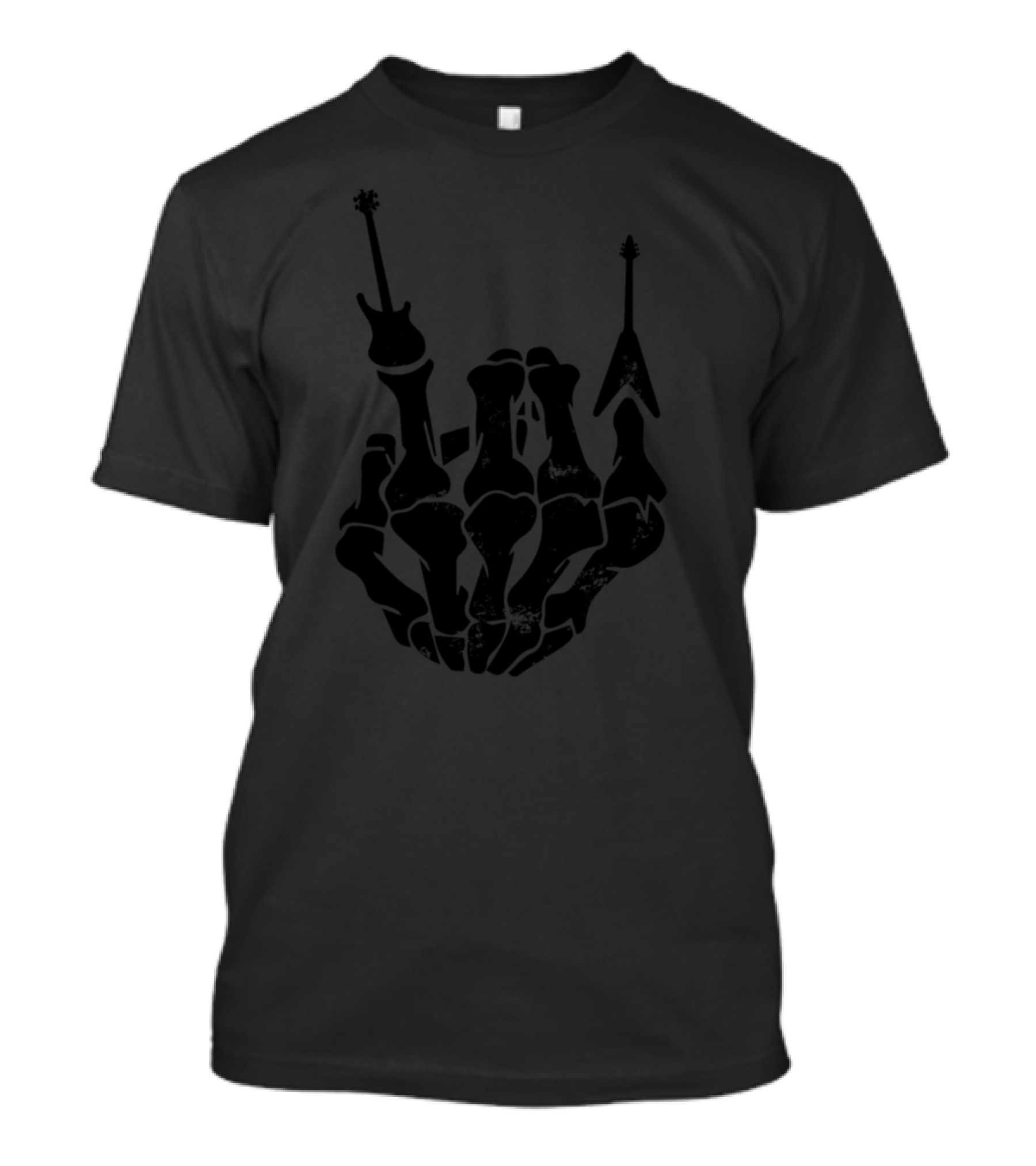 Mano Cornuta ROCK THIS Skeleton Hand With Guitar T-Shirt