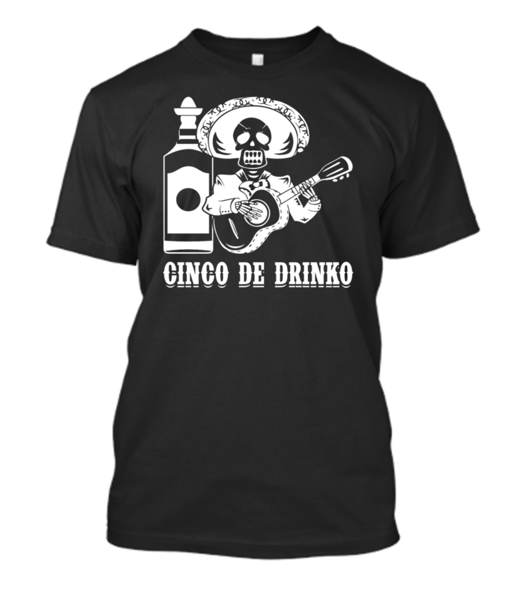 Mariachi Skeleton Cinco De Drinko Funny Mexican Sombrero Guitar Bottle T-Shirt
