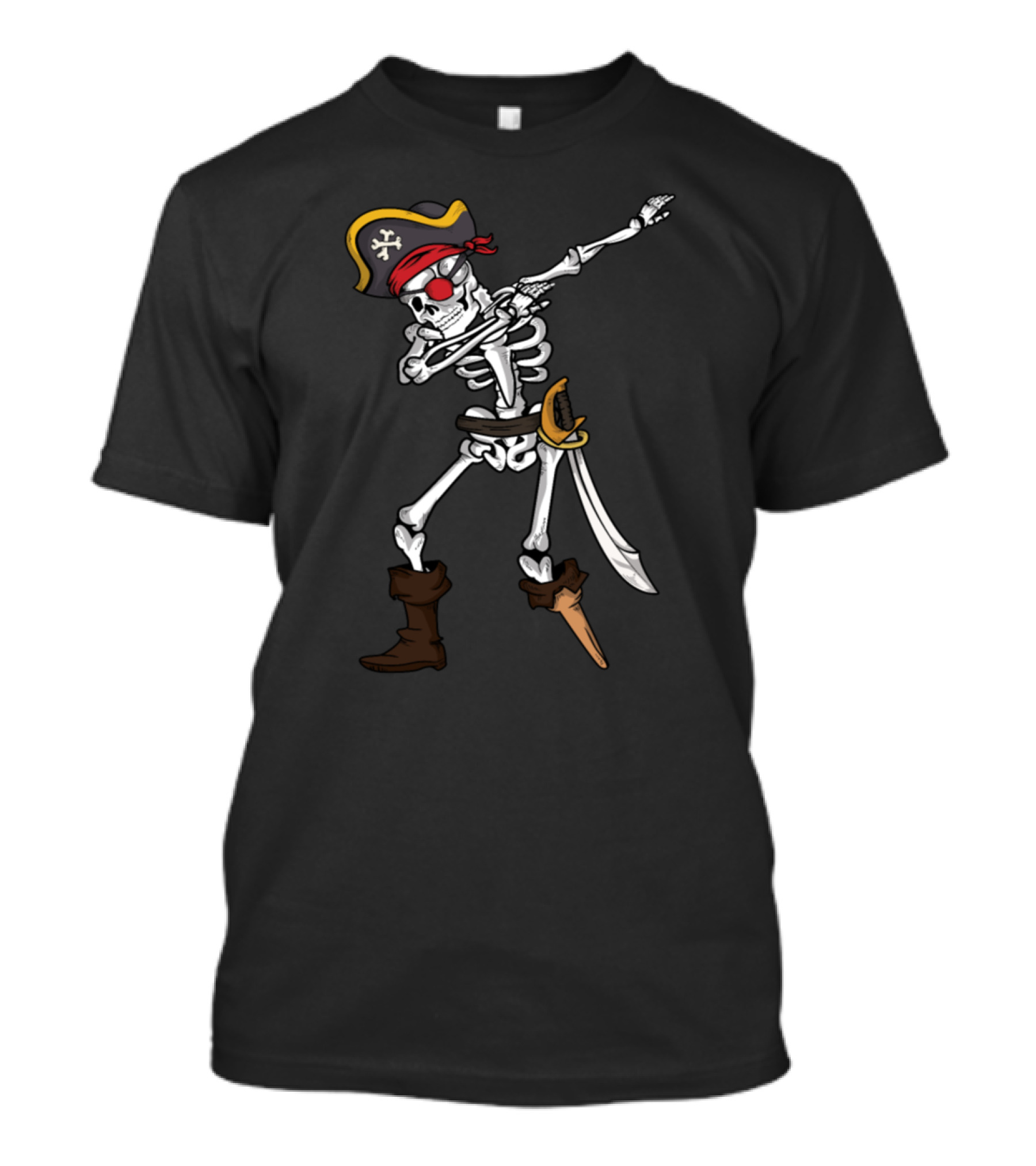 Dabbing Skeleton Pirate Halloween Costume With Sword And Pirate Hat T-Shirt