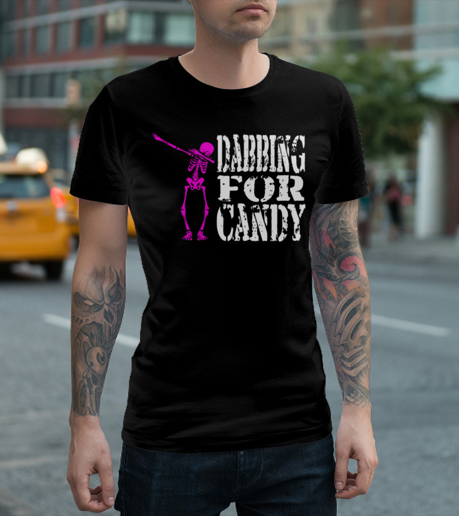 Dabbing For Candy Pink Skeleton Halloween T-Shirt