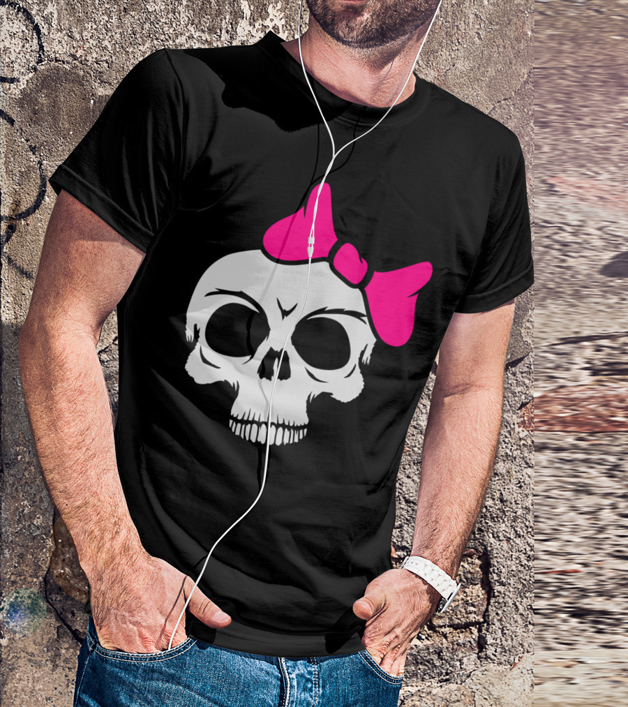 Skeleton Skull Pink Bow Fun Girls Evil Bath Dangerous T-Shirt