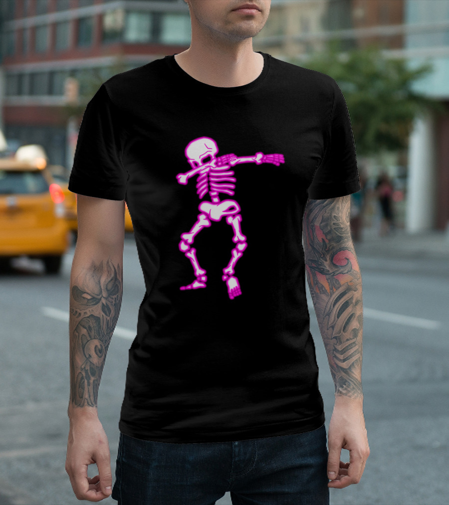 Dabbing Pink Glow Skeleton Funny Halloween Dab Pun T-Shirt