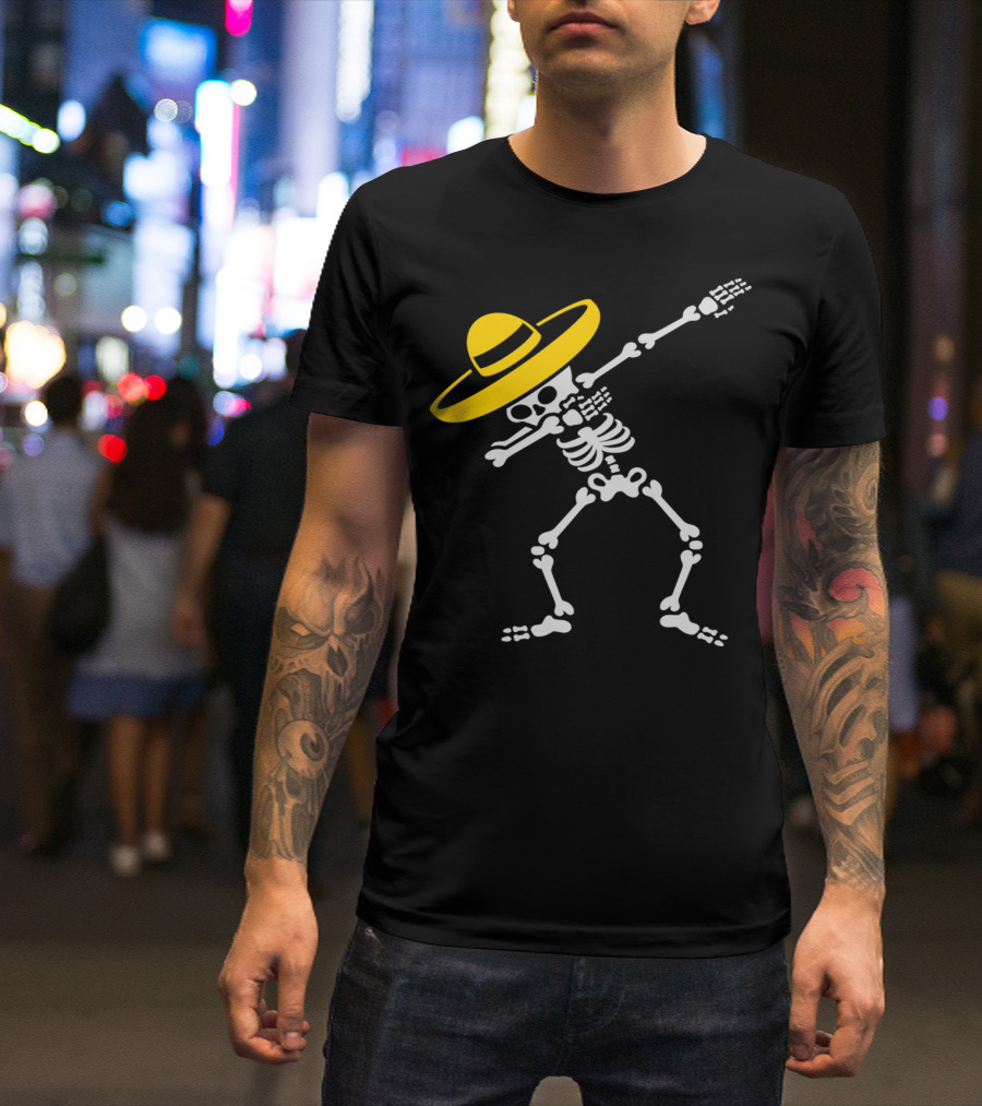 Dabbing Skeleton Sombrero Mexico Cinco De Mayo T-Shirt