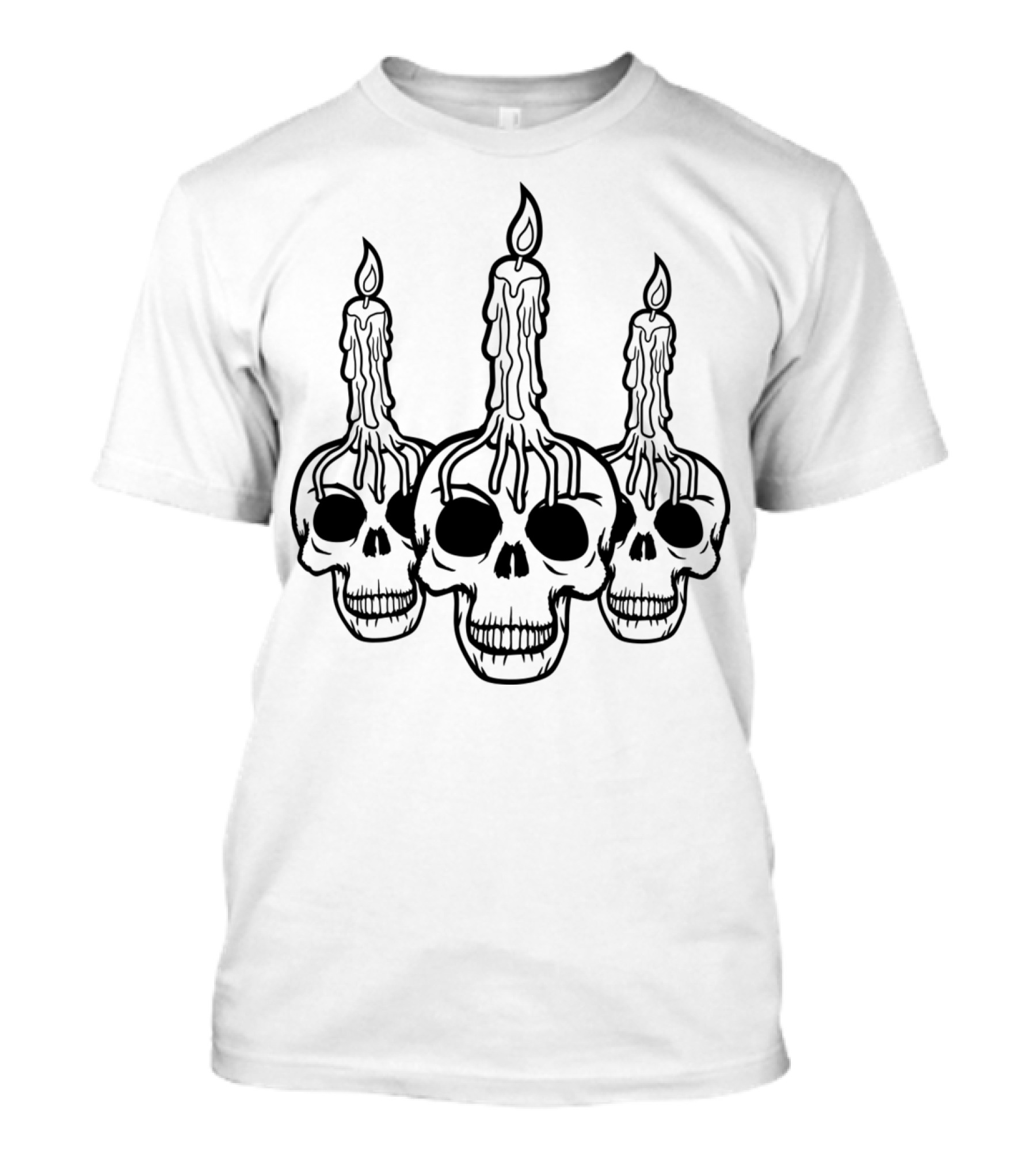 Creepy Horror Candle Skull Heads Triple Skeleton Skulls T-Shirt