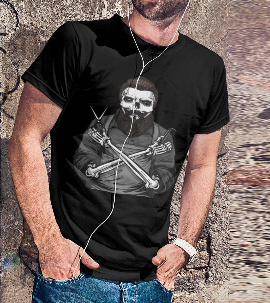 Beard Barber Skeleton Crossed Scissors And Comb T-Shirt