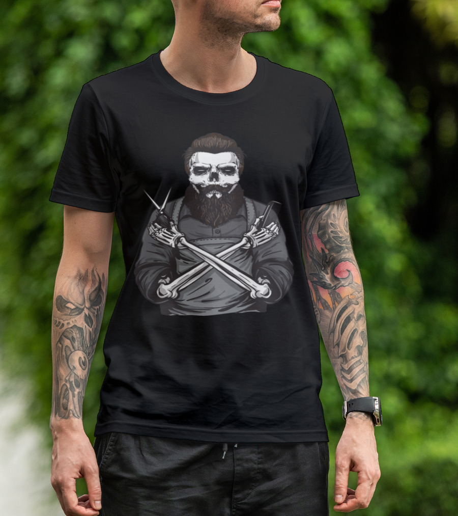 Beard Barber Skeleton Crossed Scissors And Comb T-Shirt