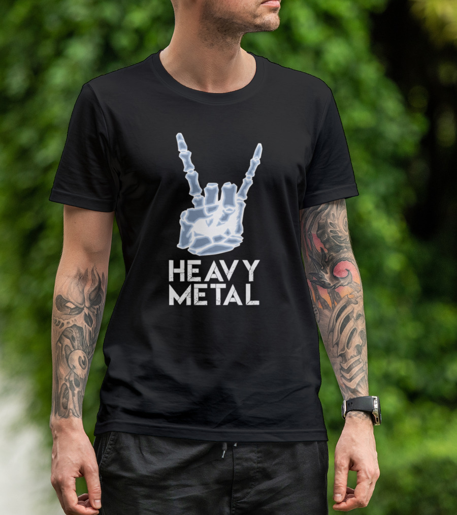 Heavy Metal Skeleton Rock En Roll Hand T-Shirt