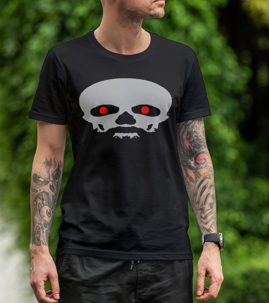 Beard Skull Red Eyes Dark Skeleton Face T-Shirt