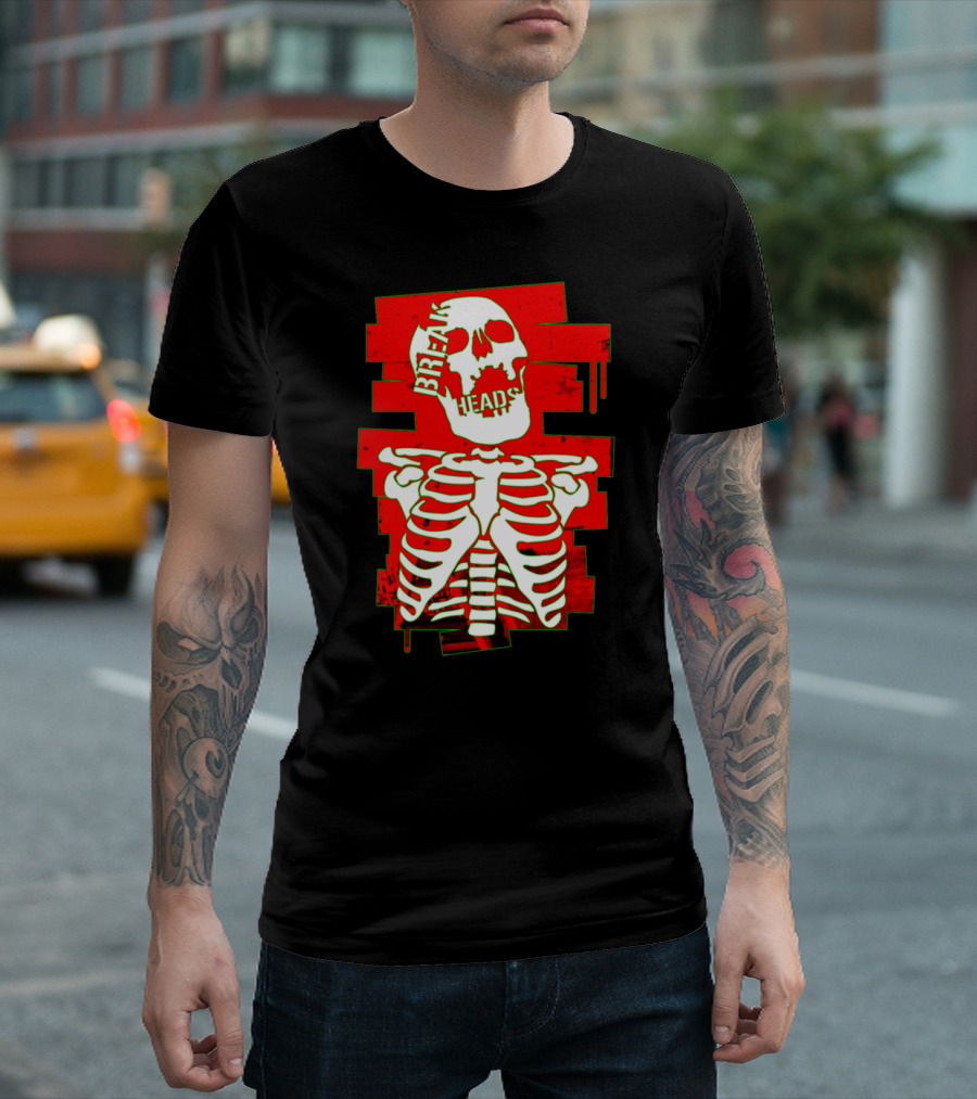 Break Heads Skeleton Skull Red Ribcage T-Shirt
