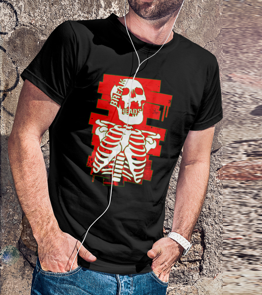 Break Heads Skeleton Skull Red Ribcage T-Shirt