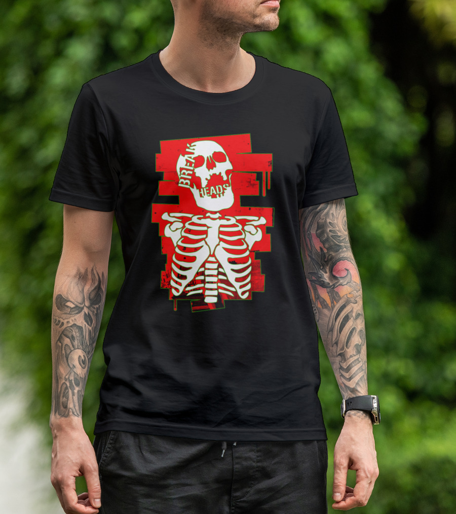 Break Heads Skeleton Skull Red Ribcage T-Shirt