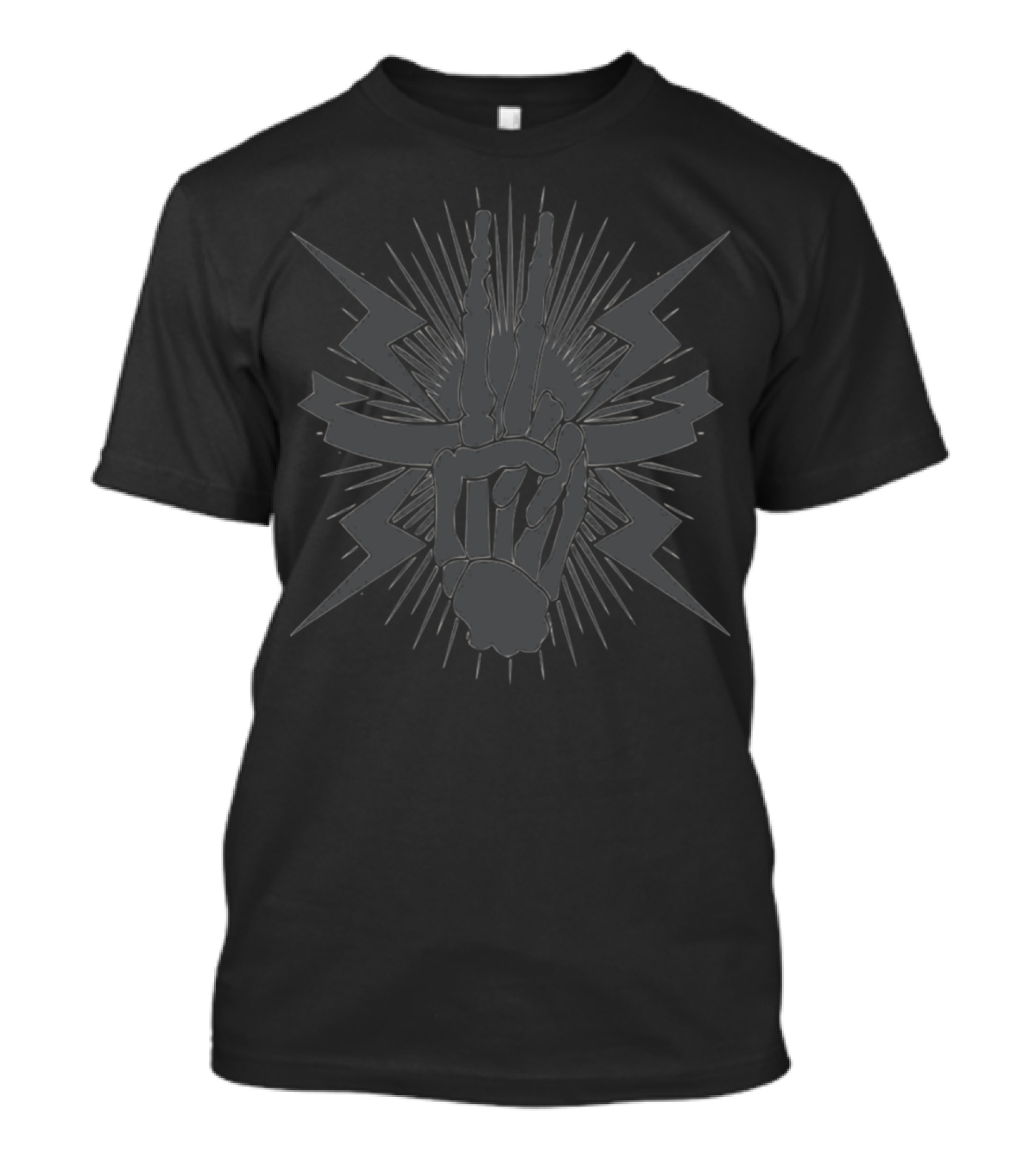 Skeleton Hand Peace Symbol With Lightning Bolts And Radiating Lines T-Shirt