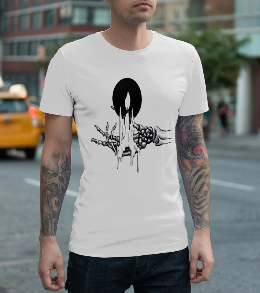 Hand With Dripping Candle Flame Skeleton T-Shirt