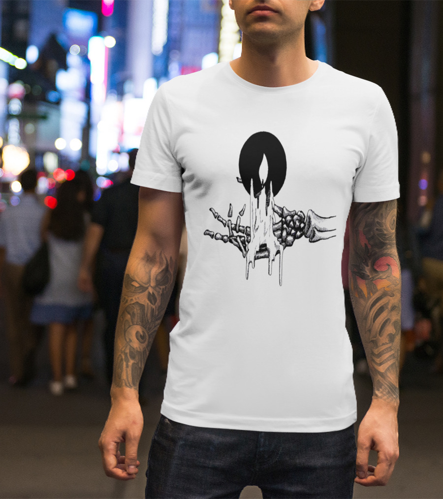 Hand With Dripping Candle Flame Skeleton T-Shirt