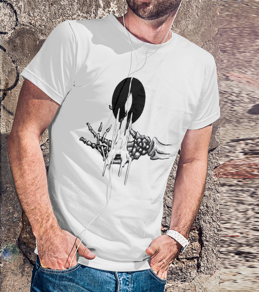 Hand With Dripping Candle Flame Skeleton T-Shirt