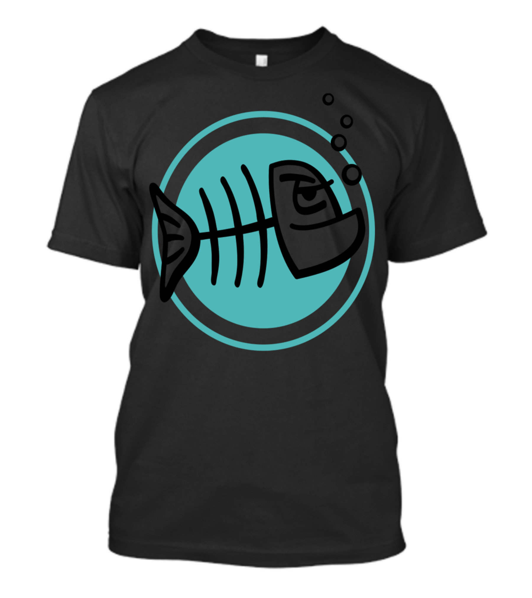 Dead Fish Skeleton In Blue Circle With Bubbles T-Shirt