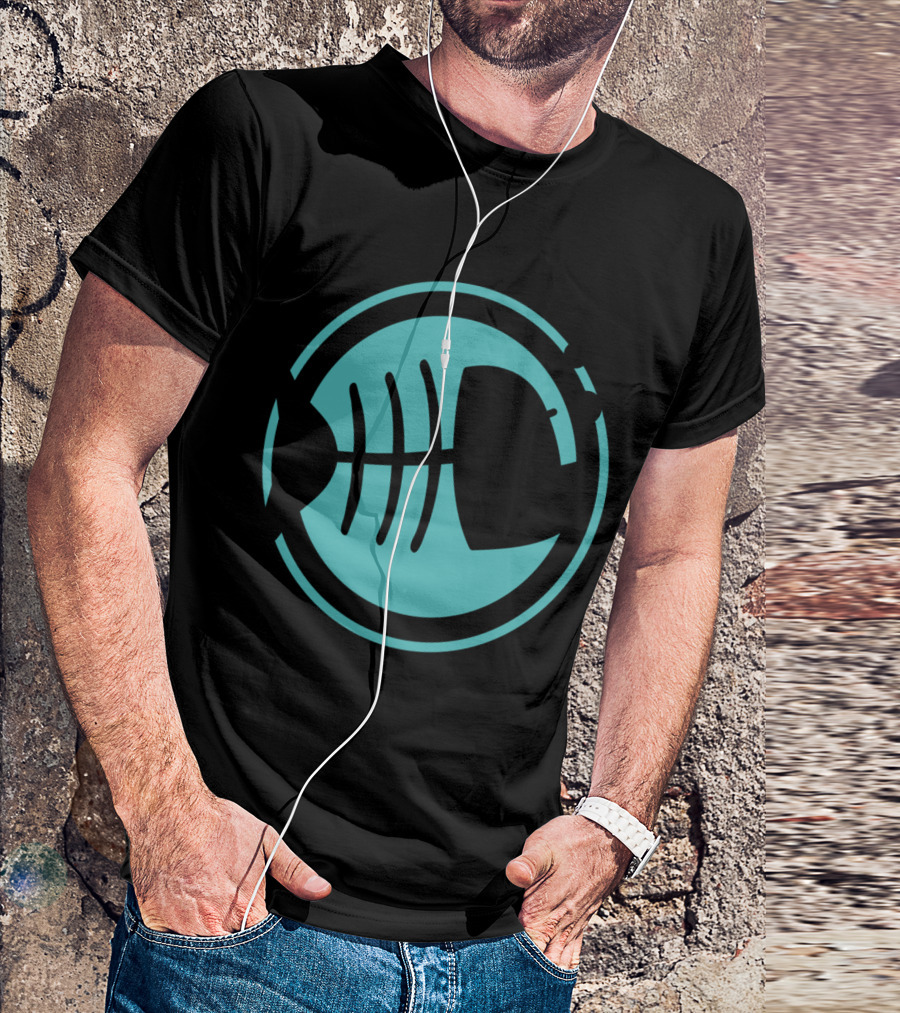 Dead Fish Skeleton In Blue Circle With Bubbles T-Shirt