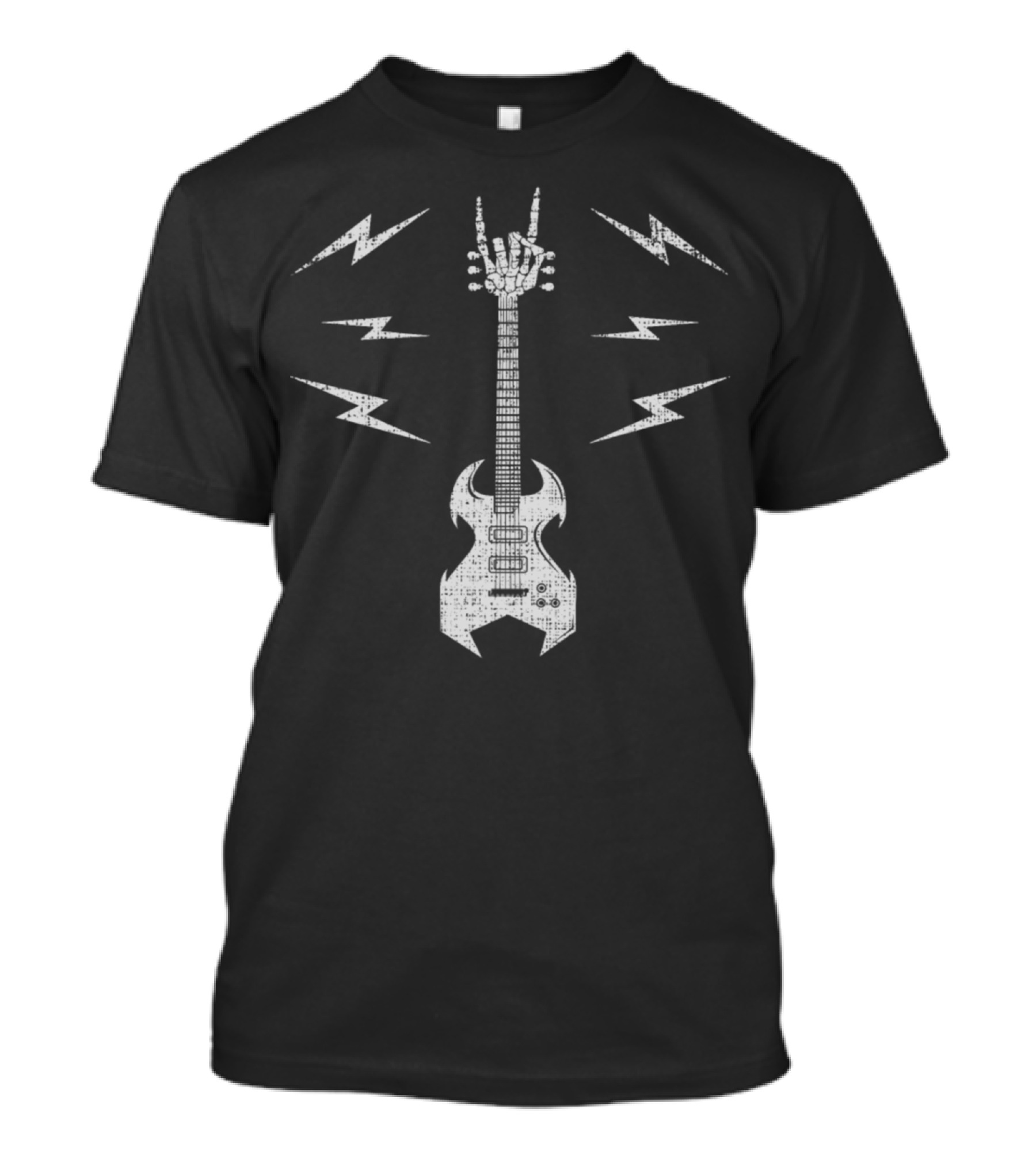 Rock N Roll Electric Guitar Skeleton Hand With Lightning Bolts T-Shirt