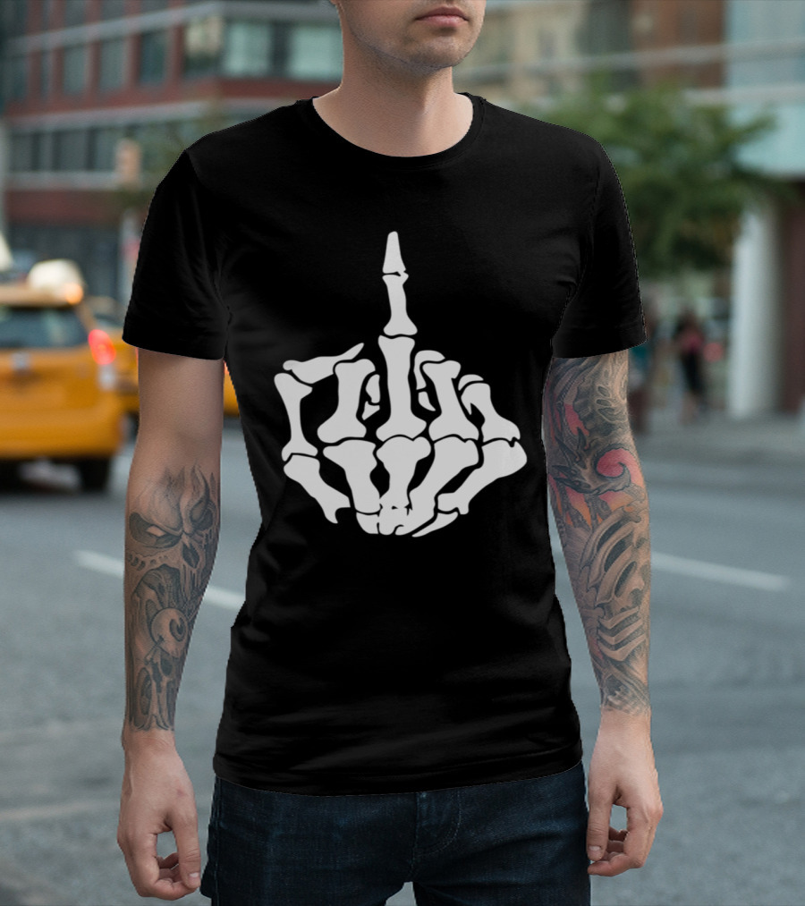 Middle Finger Skeleton Bone Skull Graffiti Iconic Gesture T-Shirt