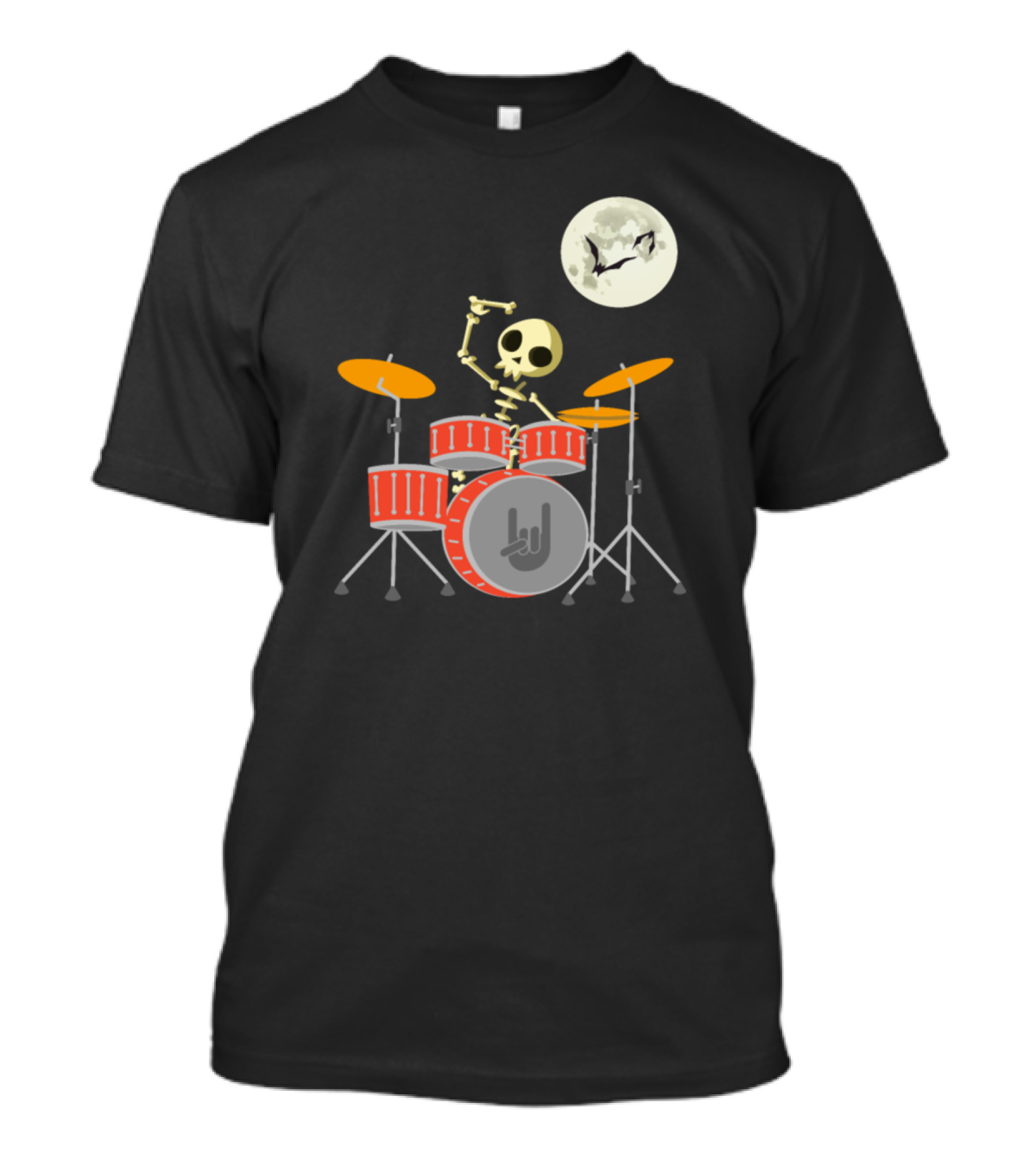 Skeleton Drummer Moonlit Rock And Roll Gesture T-Shirt