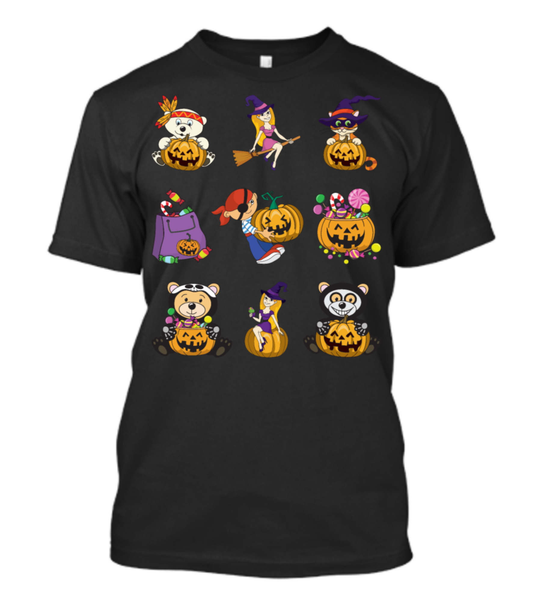 Happy Halloween Witch Pumpkin Candy Sweets Cat Bear Pirate T-Shirt