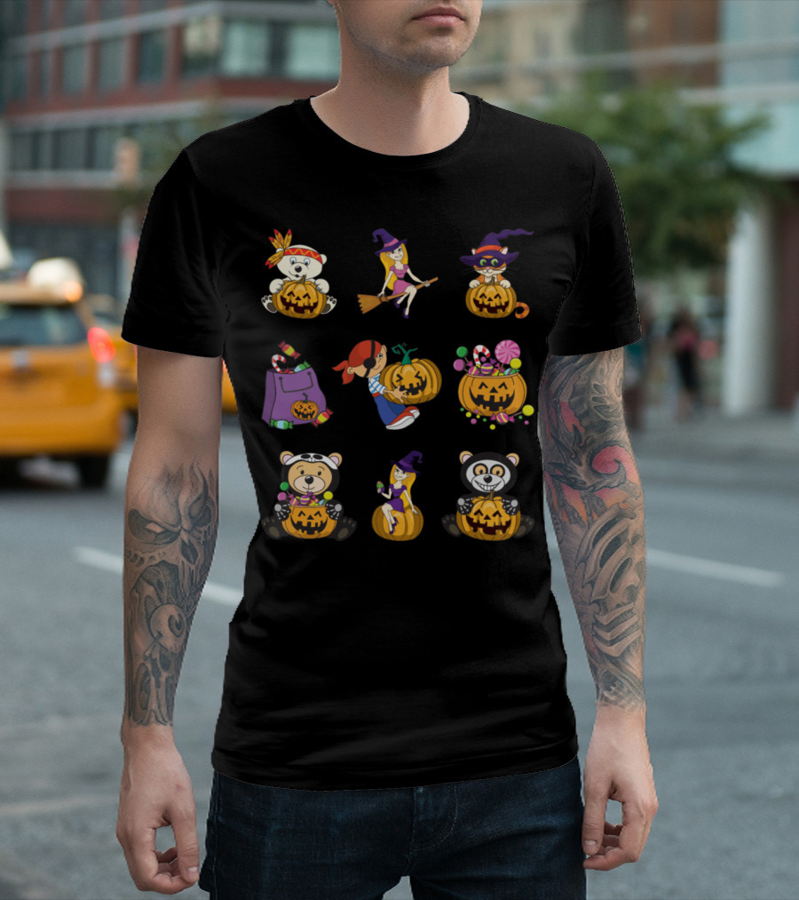 Happy Halloween Witch Pumpkin Candy Sweets Cat Bear Pirate T-Shirt