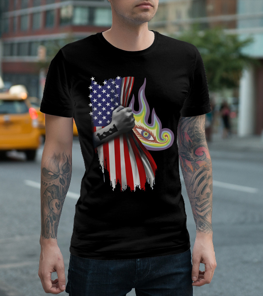 Tool Rock Band American Flag Psychedelic Eye Tattoo T-Shirt