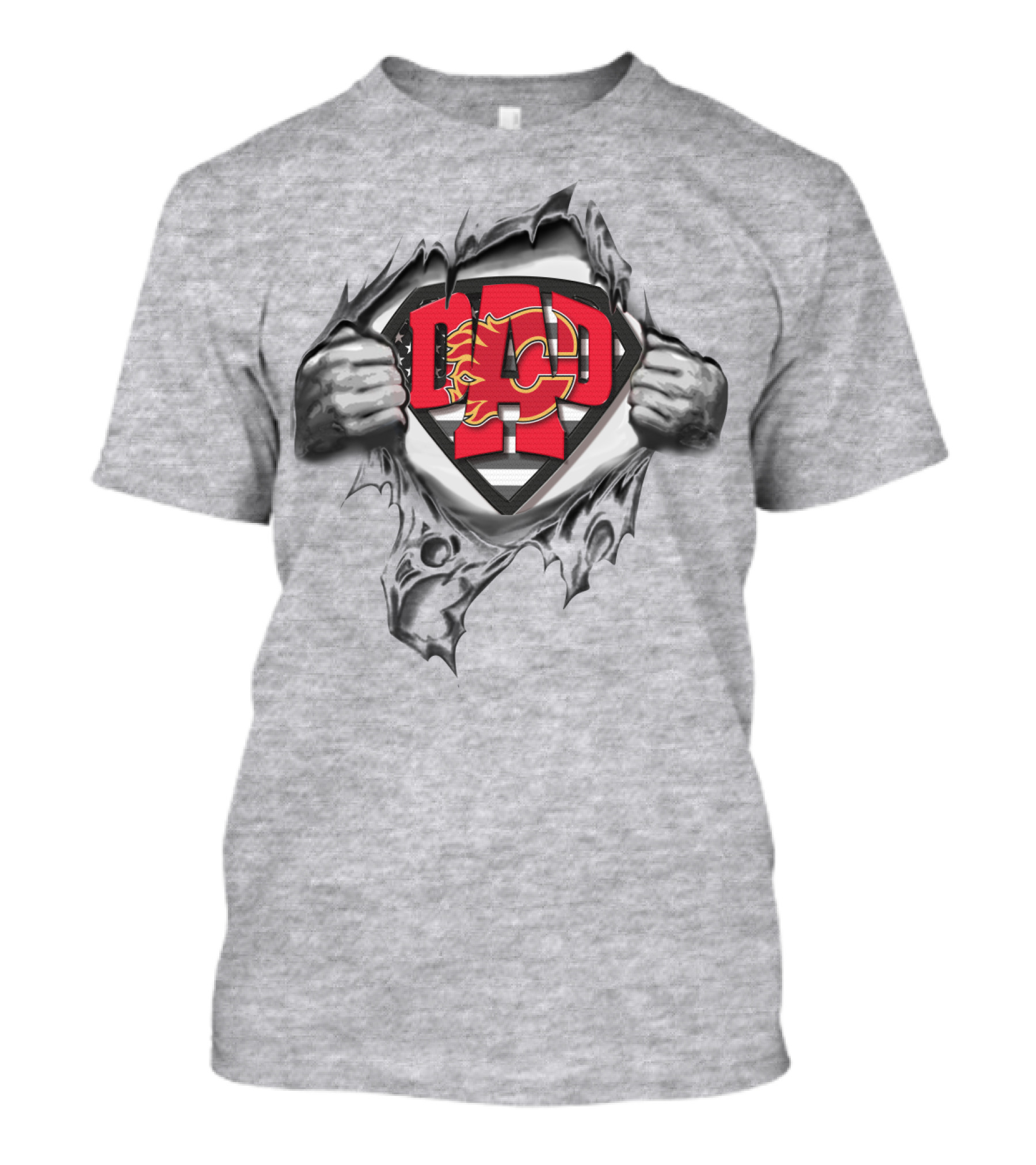 SUPERDAD Calgary Flames Logo With Superman Symbol Torn Effect T-Shirt