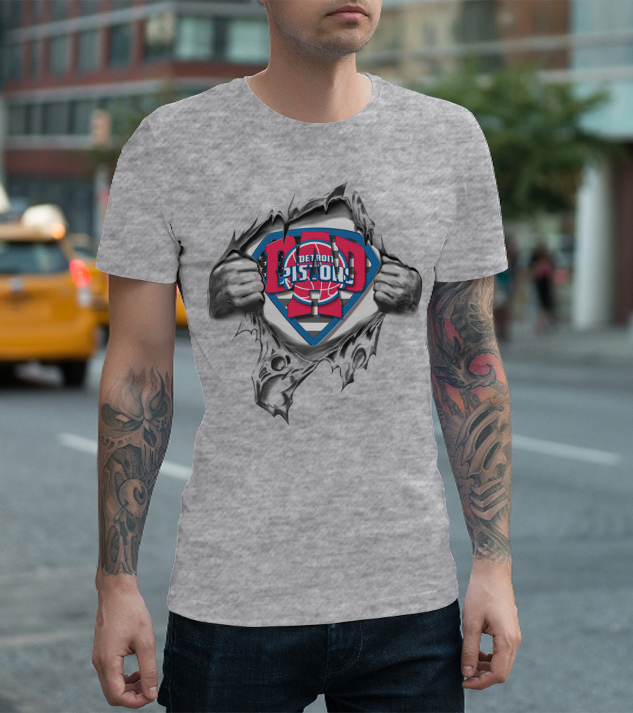 DETROIT PISTONS SUPERDAD LOGO BASKETBALL HERO RIPPED T-Shirt