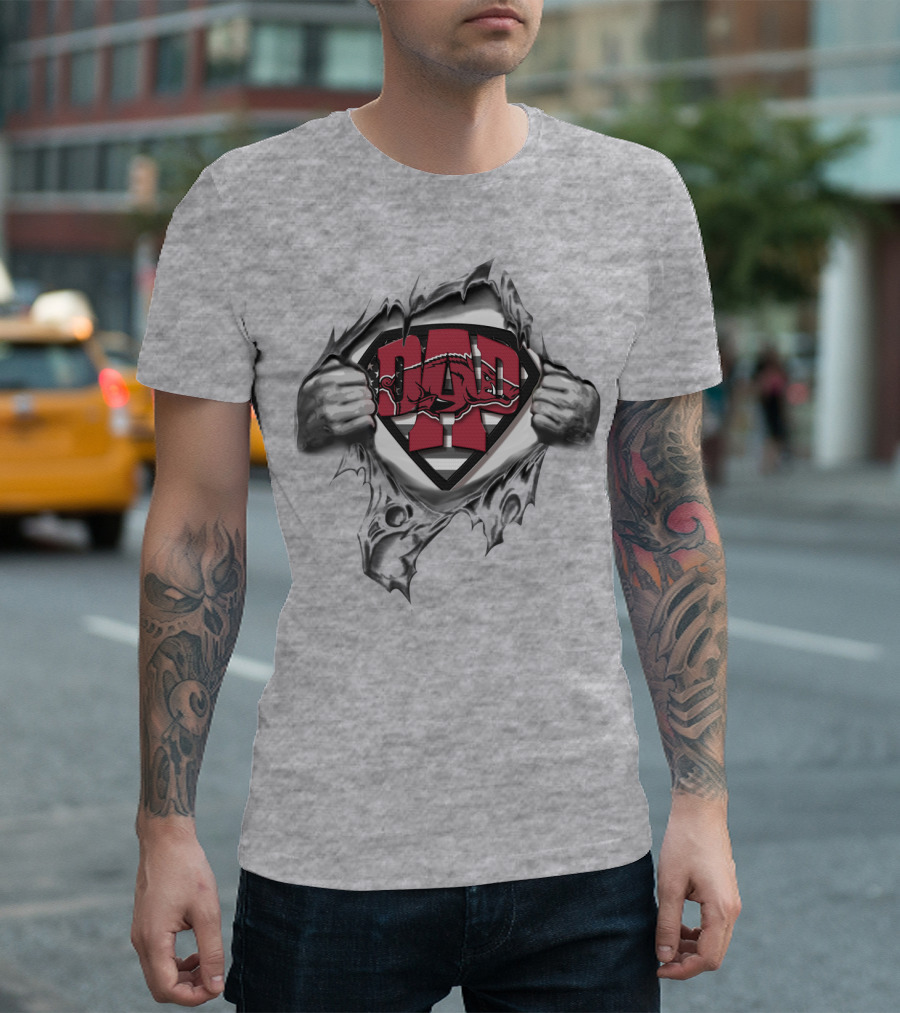 SUPERDAD ARKANSAS RAZORBACKS LOGO HANDS TEARING THROUGH SHIELD T-Shirt