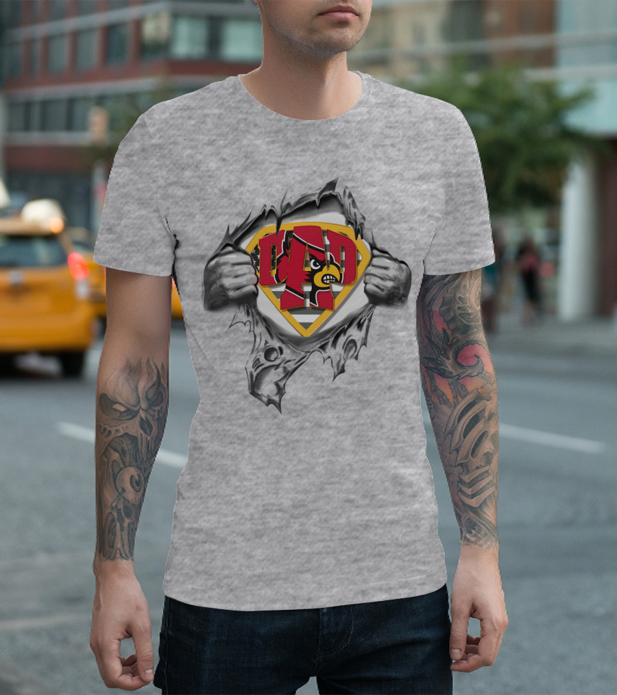 Superdad Louisville Cardinals Emblem Superman Style Rip T-Shirt