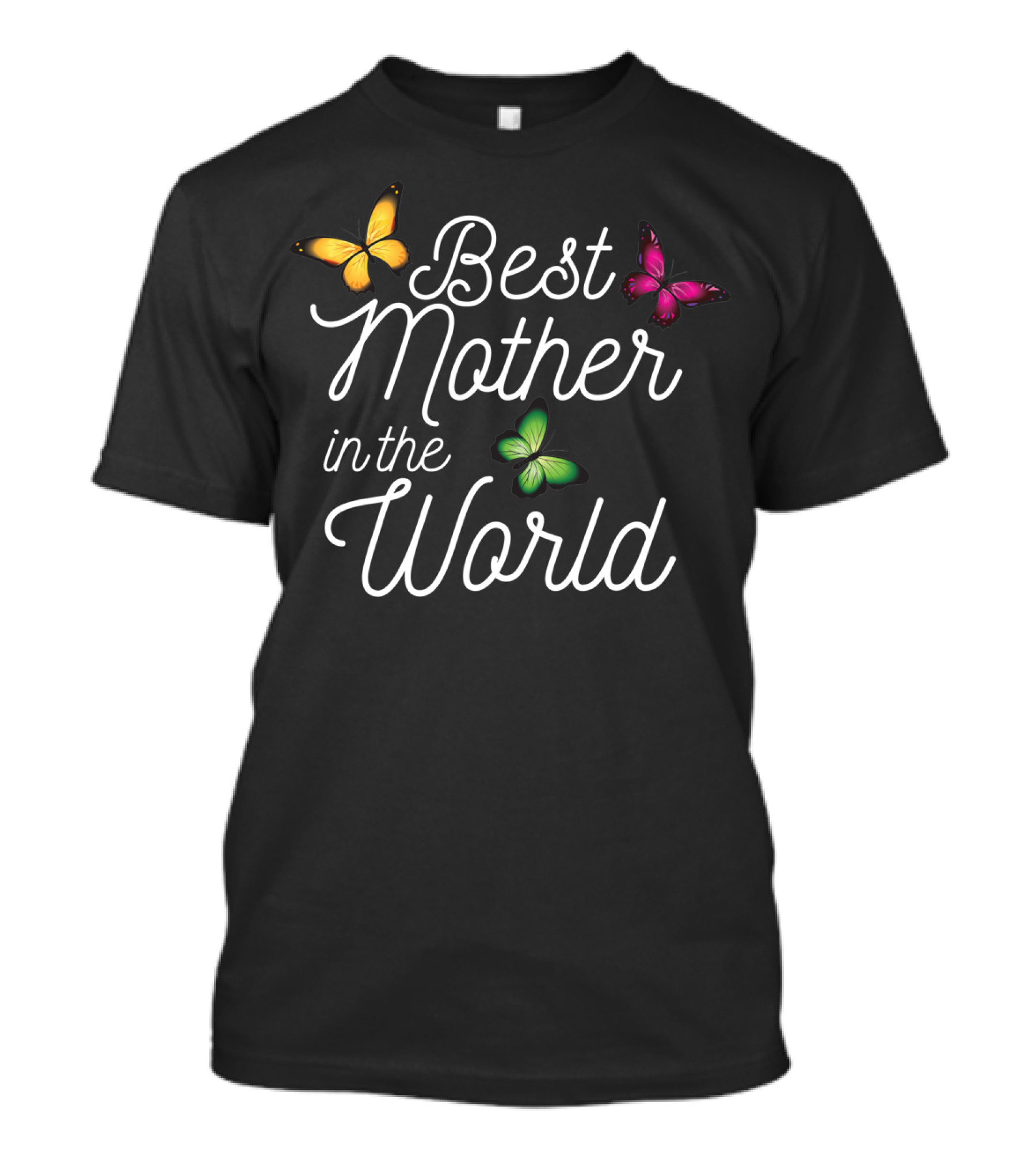 Best Mother In The World With Yellow Pink Green Butterflies T-Shirt