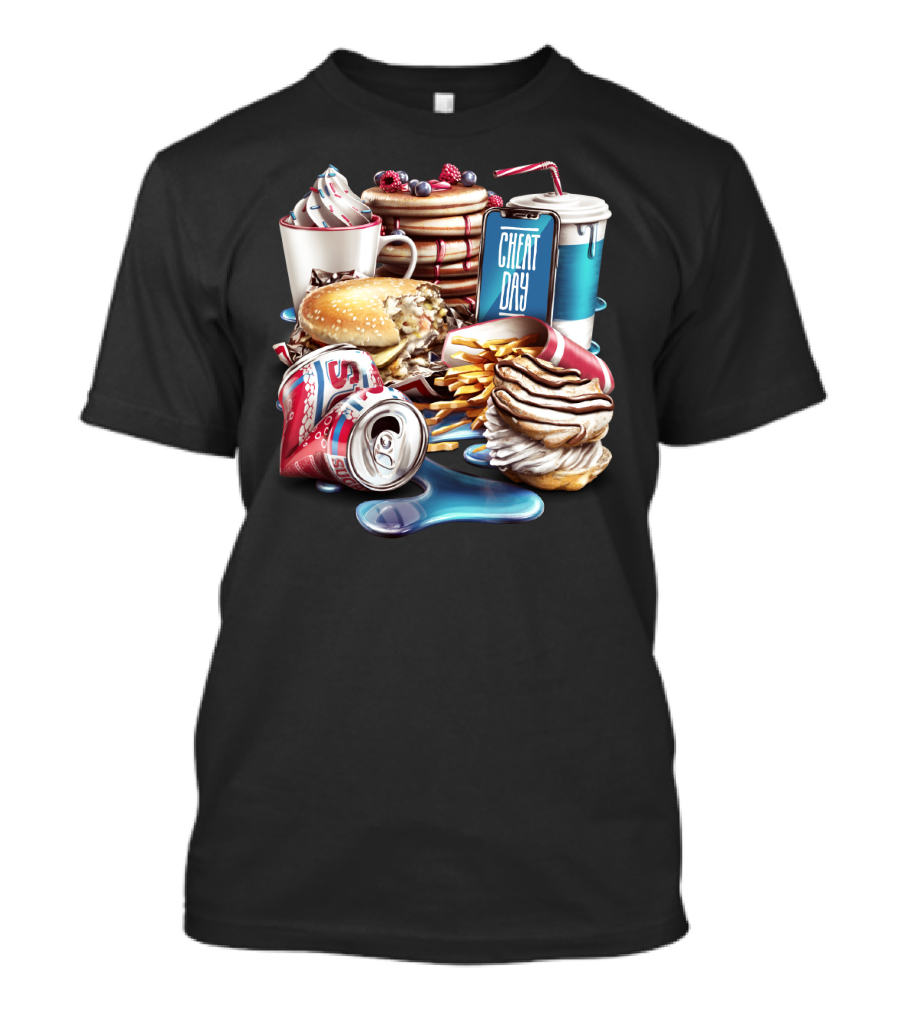 Indulgent Collection: Cheat Day With Burger, Pancakes, And Soda T-Shirt