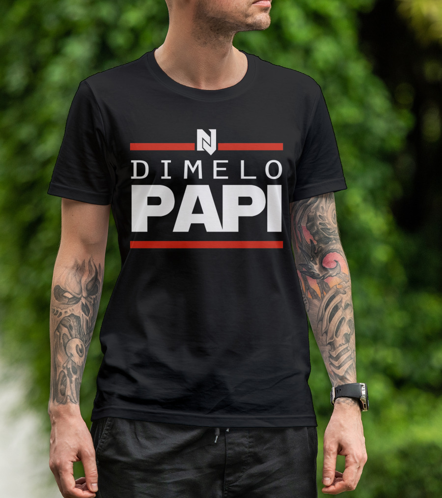 Dimelo Papi Block Lettering With Red Stripes And Stylized N T-Shirt