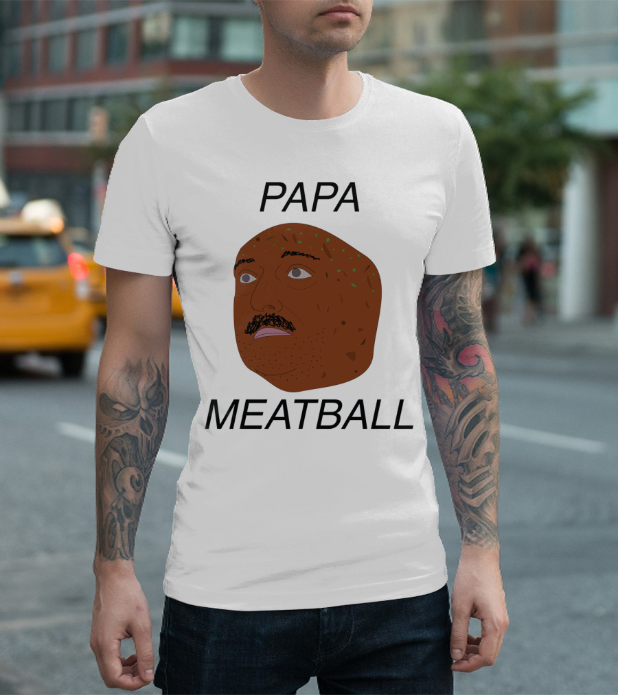 Papa Meatball Funny Face Cartoon Textured T-Shirt