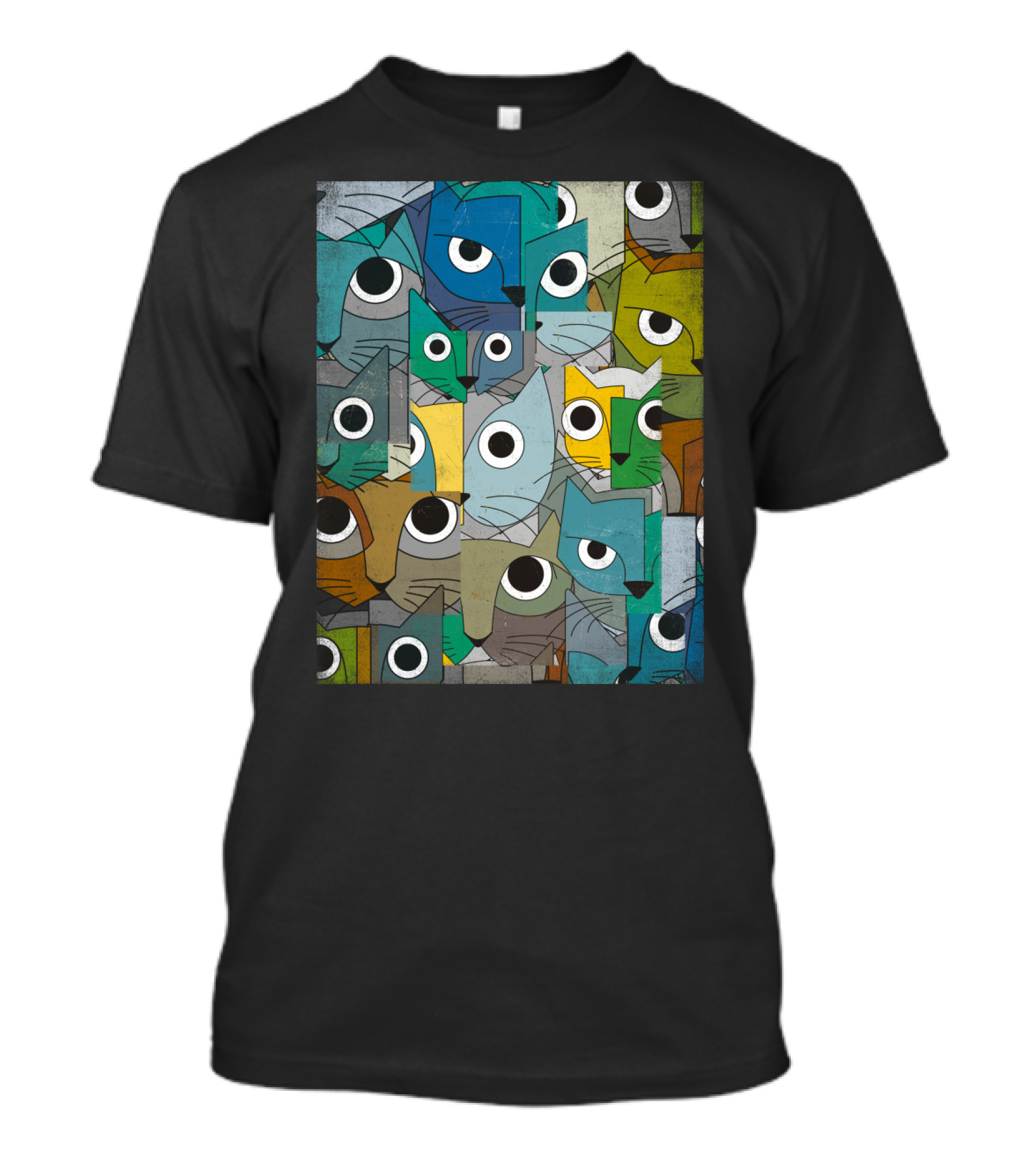 Cubicats Remix Abstract Geometric Cat Faces Pattern Multicolor T-Shirt