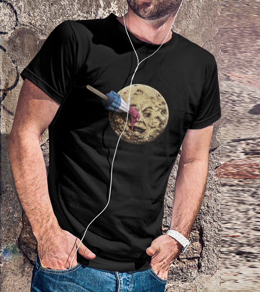 Le Voyage Du Popsicle Tricolor Rocket Popsicle Piercing Moon Face T-Shirt