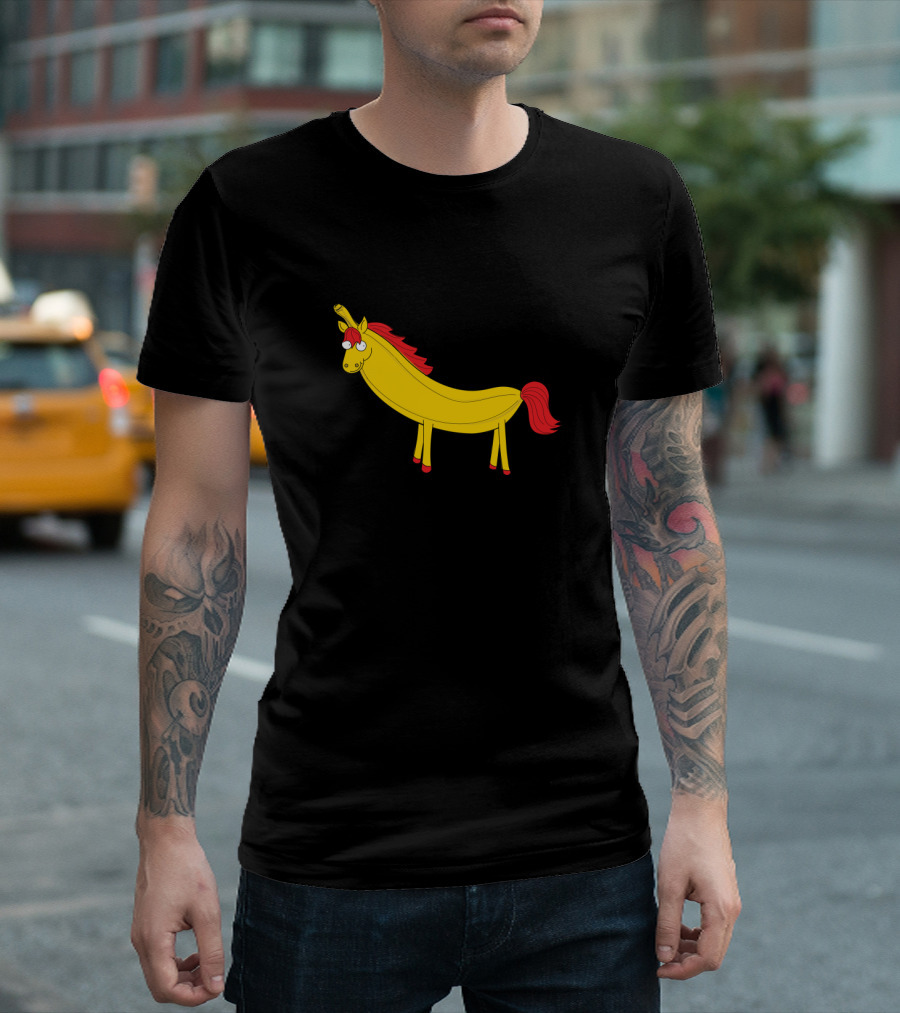 Baneighna Banana Horse Cartoon Pun with Red Mane T-Shirt