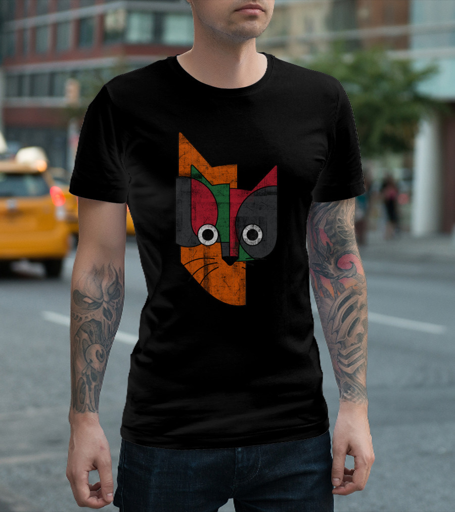Abstract Geometric Katze Multicolor Cat T-Shirt