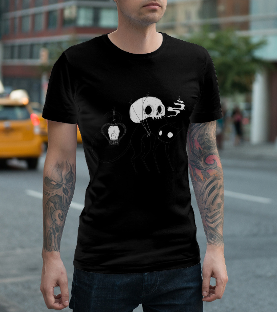 The Familiar Skull and Cat with Lantern and Candle T-Shirt