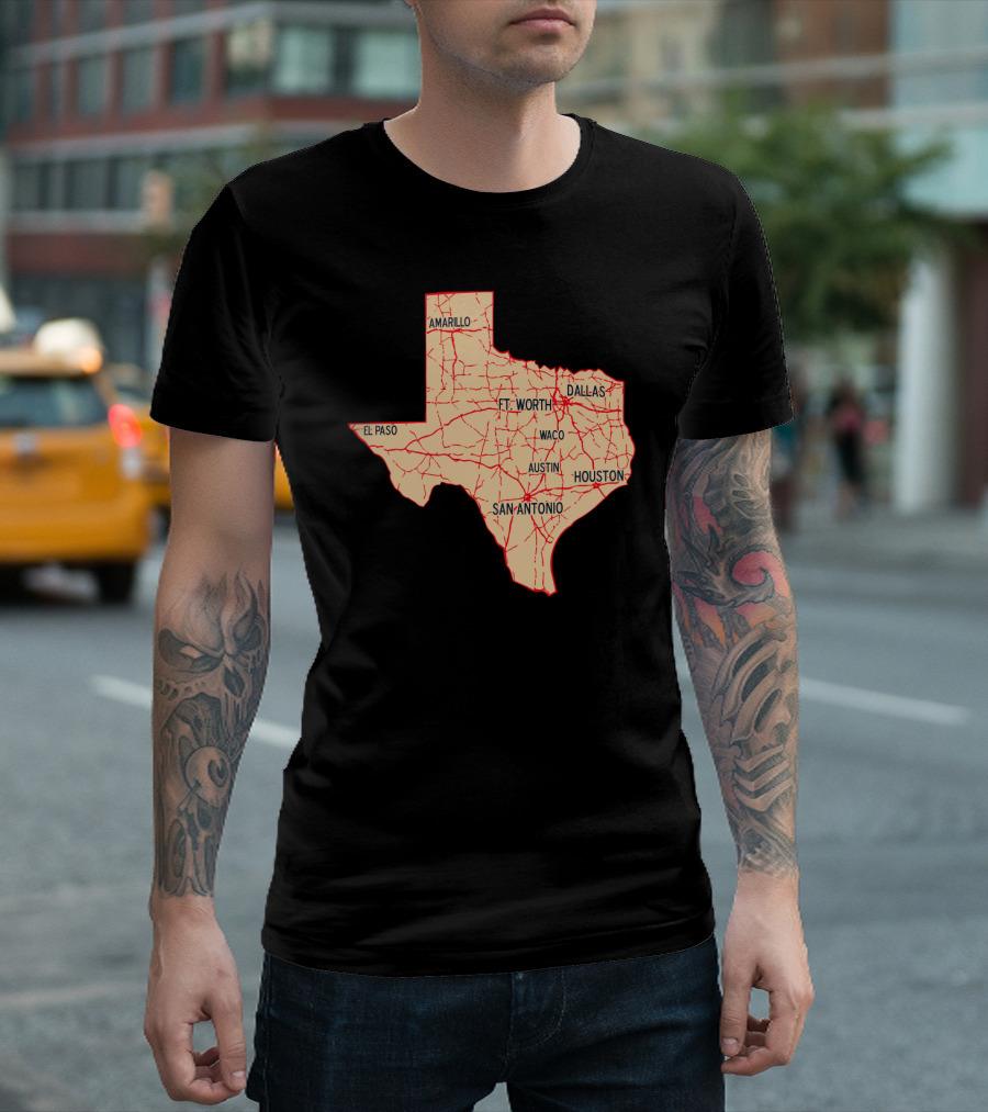 Texas Map Amarillo El Paso Dallas Houston Austin San Antonio Ft. Worth Waco T-Shirt