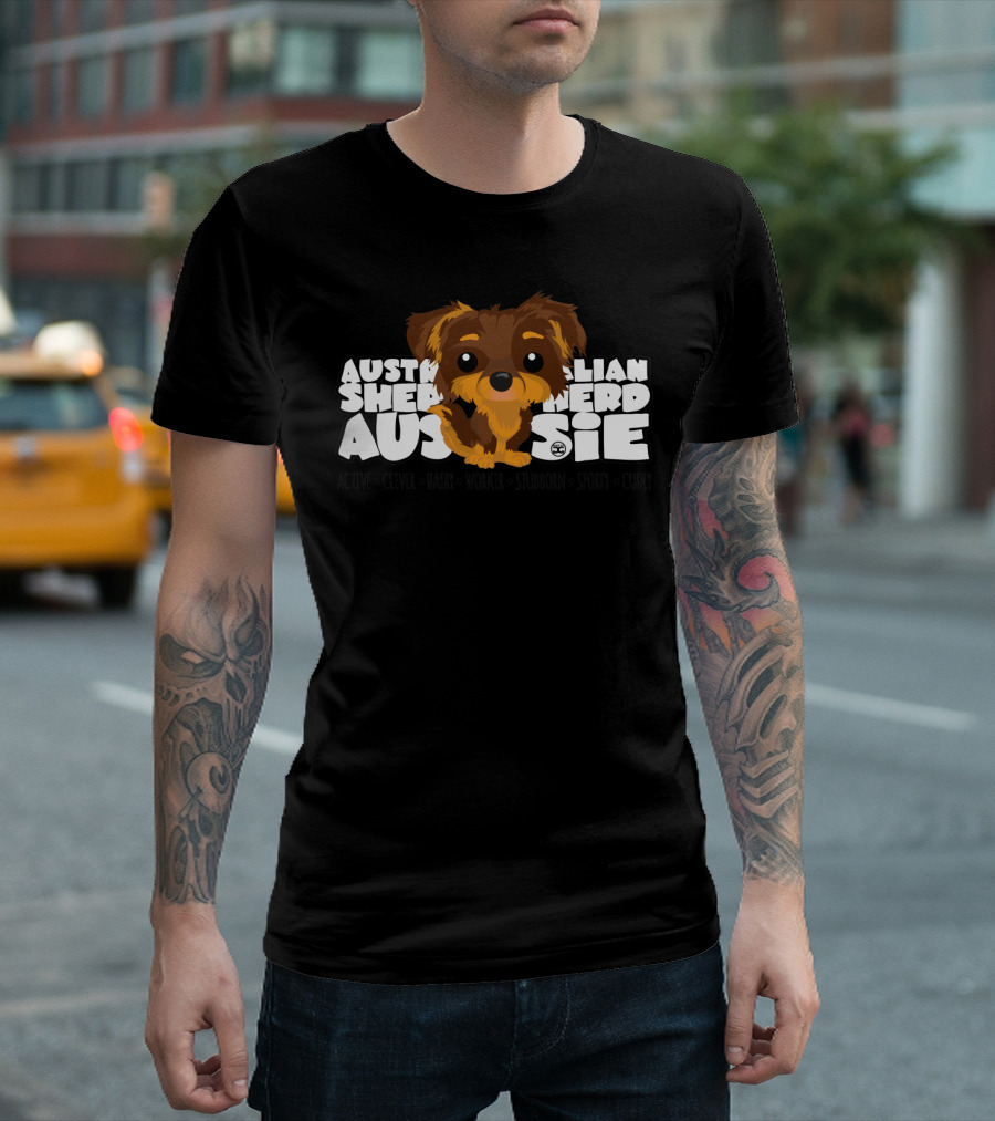 Australian Shepherd Aussie BigHeads Active Clever Hairy Worker Stubborn Sporty Cuddly Brown Tan T-Shirt