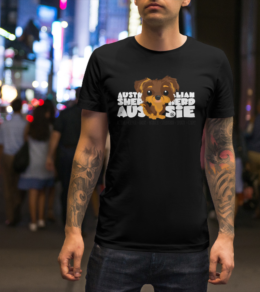 Australian Shepherd Aussie BigHeads Active Clever Hairy Worker Stubborn Sporty Cuddly Brown Tan T-Shirt