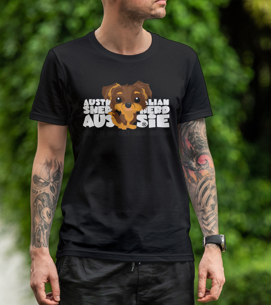 Australian Shepherd Aussie BigHeads Active Clever Hairy Worker Stubborn Sporty Cuddly Brown Tan T-Shirt