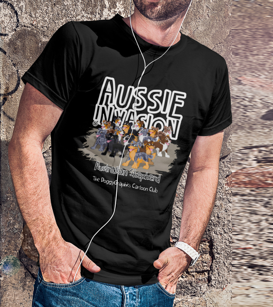 Aussie Invasion Australian Shepherd Cartoon Club DoggyGraphics T-Shirt