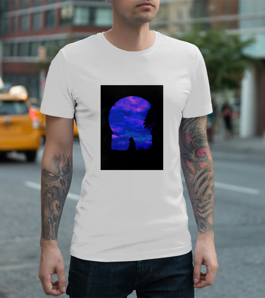 Keyhole Silhouette Against Vibrant Blue and Purple Sky T-Shirt
