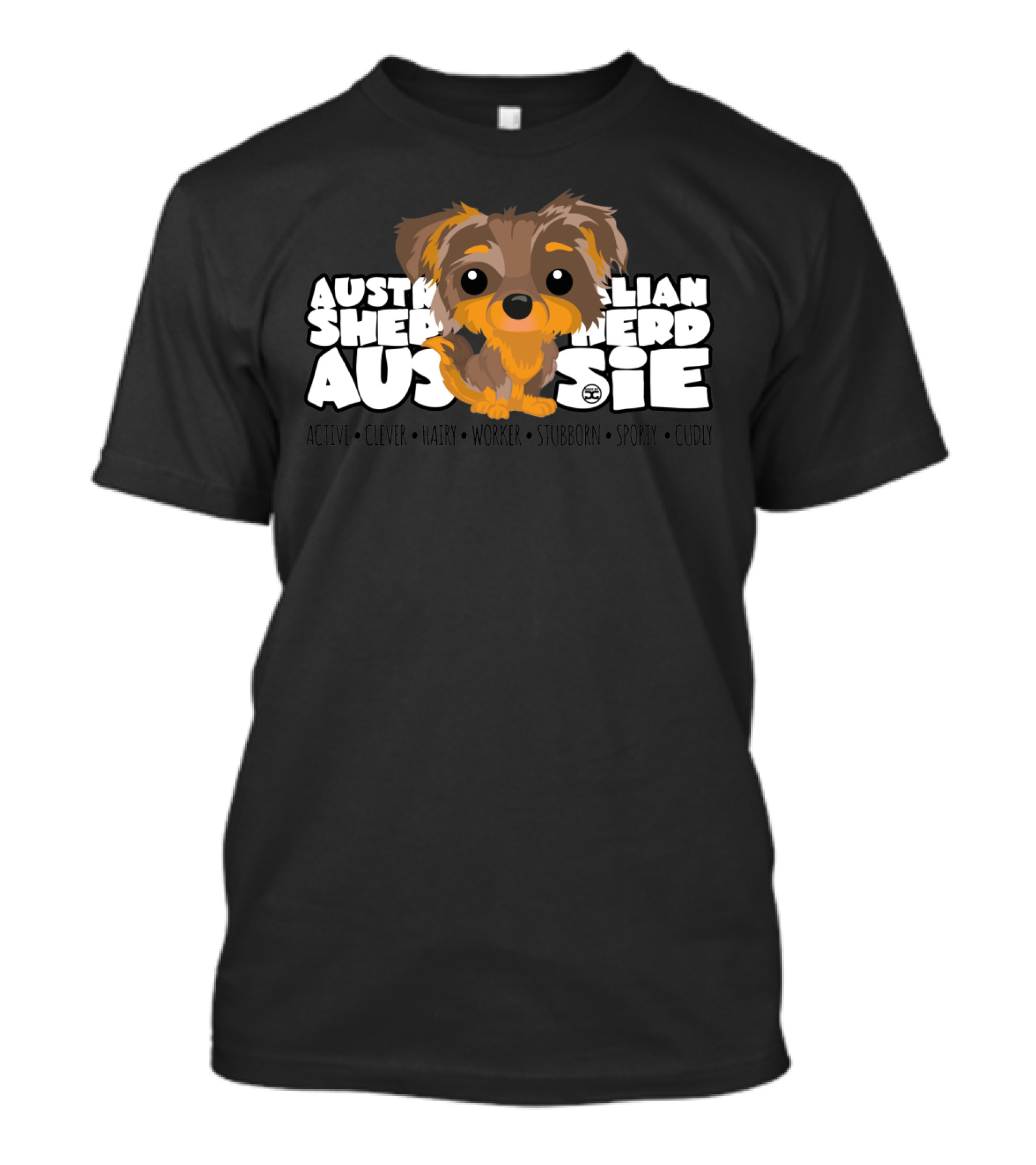 Australian Shepherd Aussie Brown Merle Tan Active Clever Hardy Worker Stubborn Sporty Cuddly DGBigHeads T-Shirt
