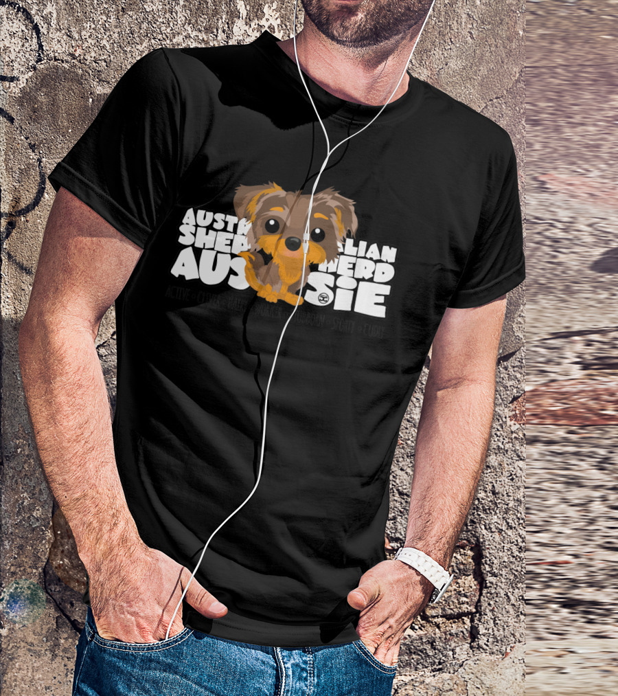 Australian Shepherd Aussie Brown Merle Tan Active Clever Hardy Worker Stubborn Sporty Cuddly DGBigHeads T-Shirt
