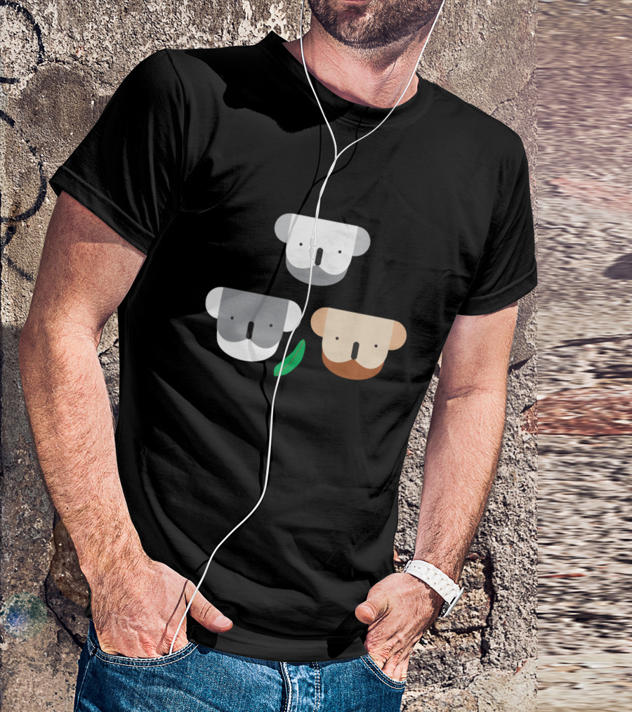 Kooky Koalas Trio With Leaf - Minimalist Koala Faces T-Shirt